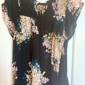 Maurices Black Floral Print Flutter Sleeve Blouse